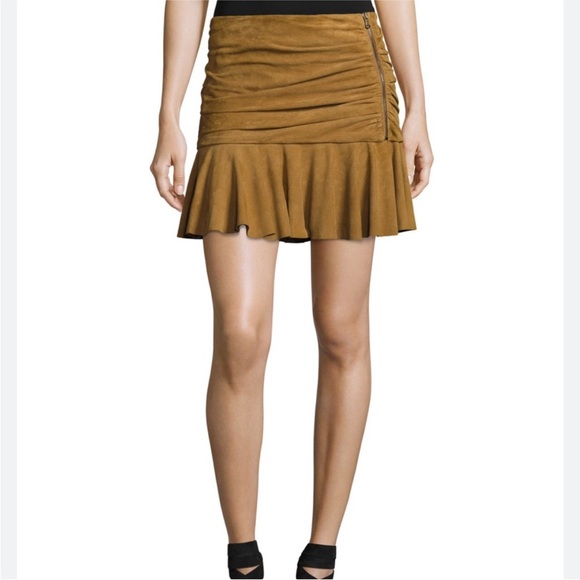 Veronica Beard XS Suede Skirt Short Gathered Brown Leather Mini NWT - Picture 11 of 11